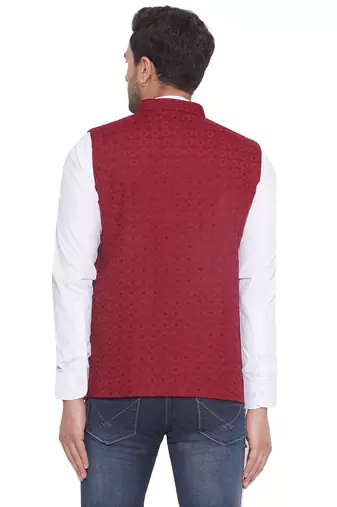rayon sequence nehru jacket for men (maroon)