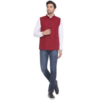 rayon sequence nehru jacket for men (maroon) 5