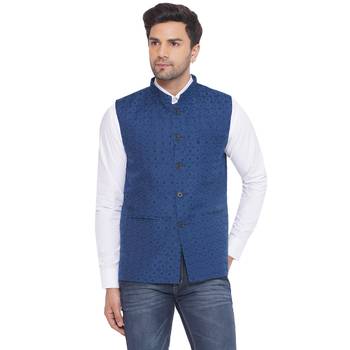 rayon sequence nehru jacket for men (turquoise) 1