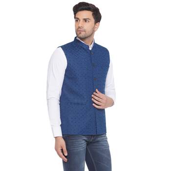 rayon sequence nehru jacket for men (turquoise) 2