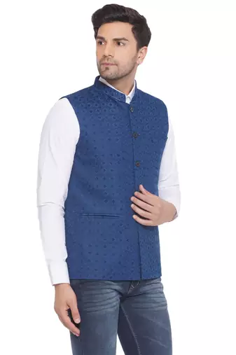 rayon sequence nehru jacket for men (turquoise)