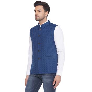 rayon sequence nehru jacket for men (turquoise) 3
