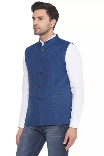 rayon sequence nehru jacket for men (turquoise)