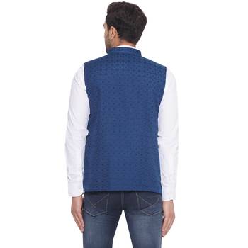 rayon sequence nehru jacket for men (turquoise) 4