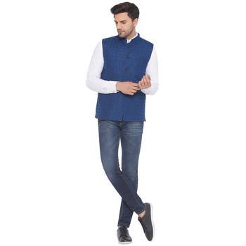 rayon sequence nehru jacket for men (turquoise) 5