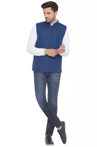 rayon sequence nehru jacket for men (turquoise)