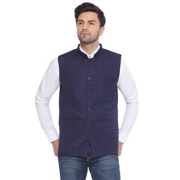 rayon sequence nehru jacket for men (blue) 1