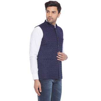 rayon sequence nehru jacket for men (blue) 2