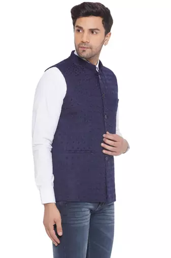 rayon sequence nehru jacket for men (blue)