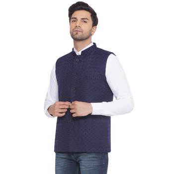 rayon sequence nehru jacket for men (blue) 3