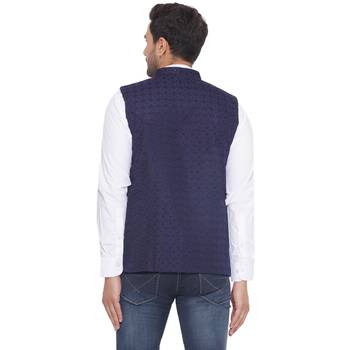 rayon sequence nehru jacket for men (blue) 4