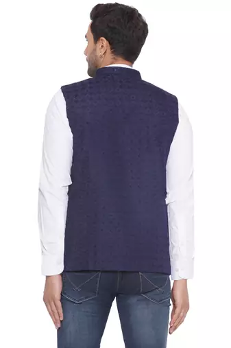 rayon sequence nehru jacket for men (blue)