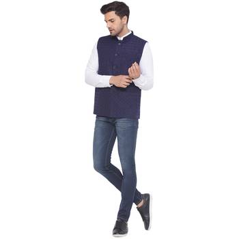 rayon sequence nehru jacket for men (blue) 5