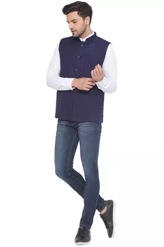 rayon sequence nehru jacket for men (blue)