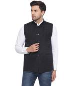 rayon sequence nehru jacket for men (black)