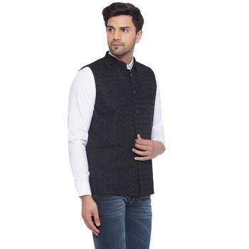 rayon sequence nehru jacket for men (black) 2