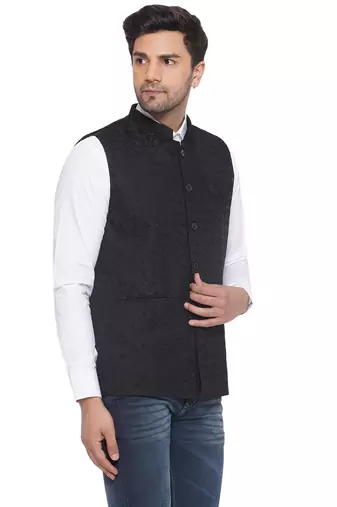 rayon sequence nehru jacket for men (black)