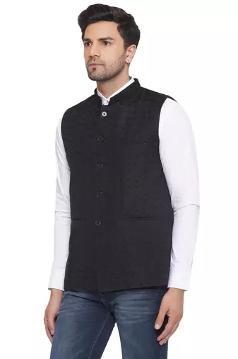 rayon sequence nehru jacket for men (black)