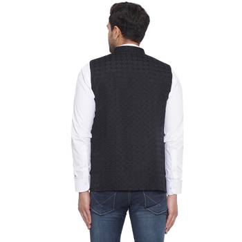rayon sequence nehru jacket for men (black) 4