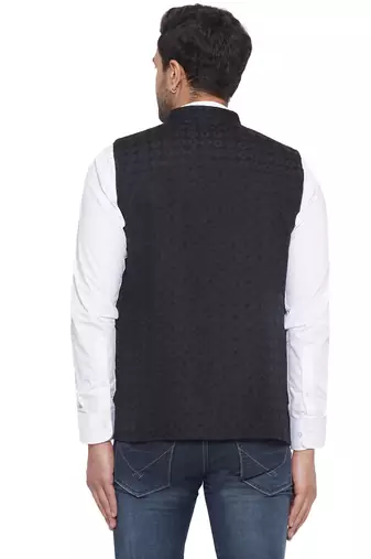 rayon sequence nehru jacket for men (black)
