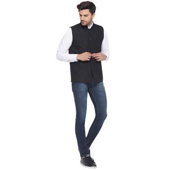rayon sequence nehru jacket for men (black) 5