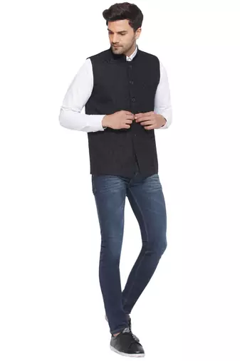 rayon sequence nehru jacket for men (black)