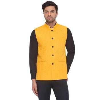 rayon sequence nehru jacket for men (yellow) 1
