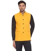 rayon sequence nehru jacket for men (yellow)