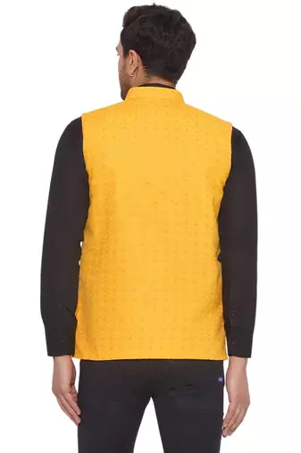 rayon sequence nehru jacket for men (yellow)