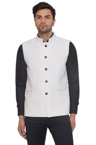 Veera paridhaan rayon sequence nehru jacket for men (white)
