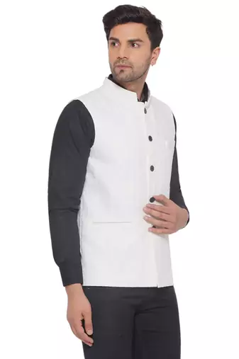 rayon sequence nehru jacket for men (white)