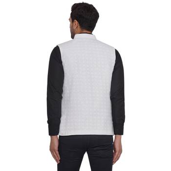 rayon sequence nehru jacket for men (white) 4