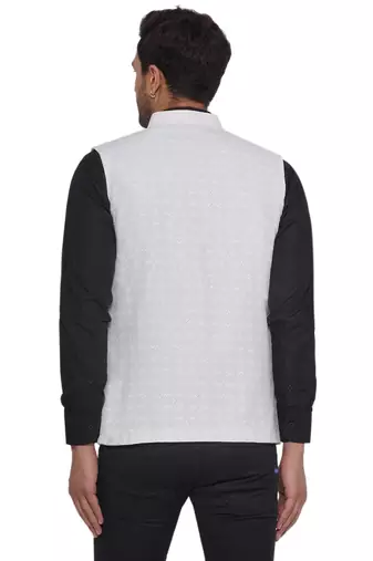 rayon sequence nehru jacket for men (white)