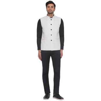 rayon sequence nehru jacket for men (white) 5