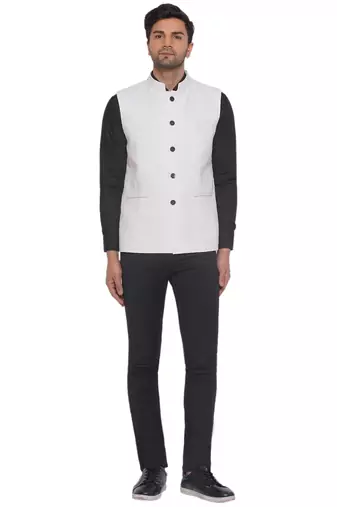 rayon sequence nehru jacket for men (white)