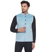 velvet solid nehru jacket for men (blue)