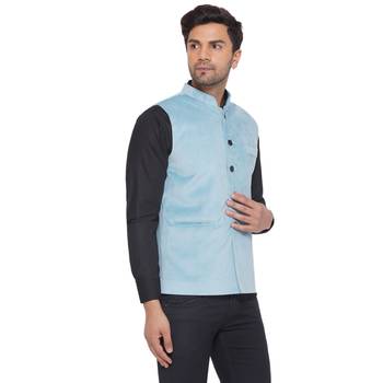 velvet solid nehru jacket for men (blue) 2