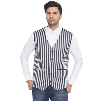 cotton poly striped waist coat for men (blue) 1