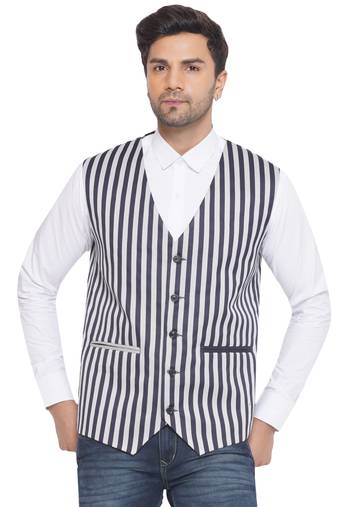 Veera paridhaan cotton poly striped waist coat for men (blue)