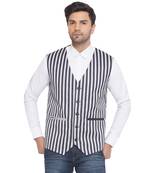 cotton poly striped waist coat for men (blue)
