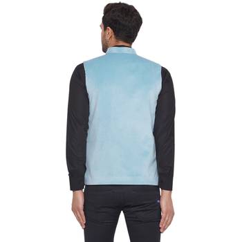 velvet solid nehru jacket for men (blue) 4