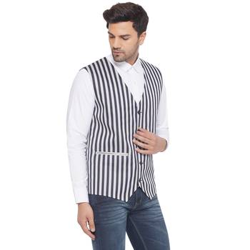 cotton poly striped waist coat for men (blue) 2