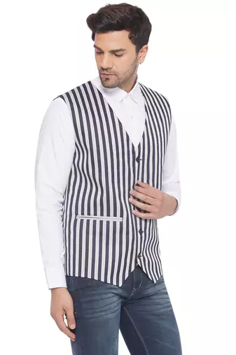 cotton poly striped waist coat for men (blue)