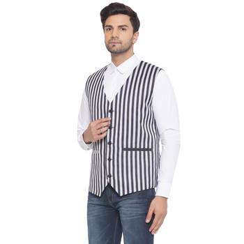 cotton poly striped waist coat for men (blue) 3