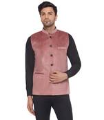 velvet solid nehru jacket for men (peach)