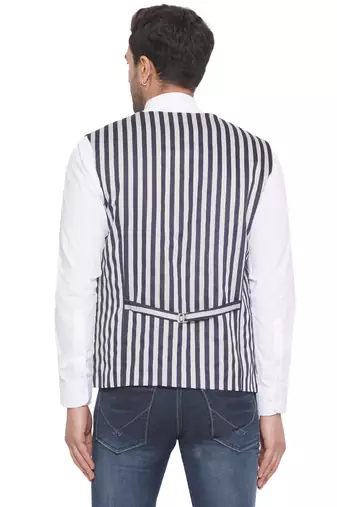 cotton poly striped waist coat for men (blue)