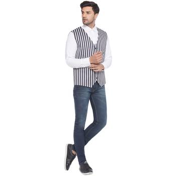 cotton poly striped waist coat for men (blue) 5