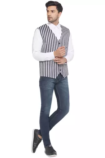 cotton poly striped waist coat for men (blue)