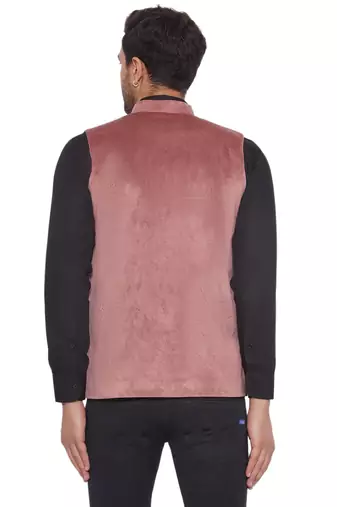 velvet solid nehru jacket for men (peach)
