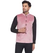 velvet solid nehru jacket for men (pink)
